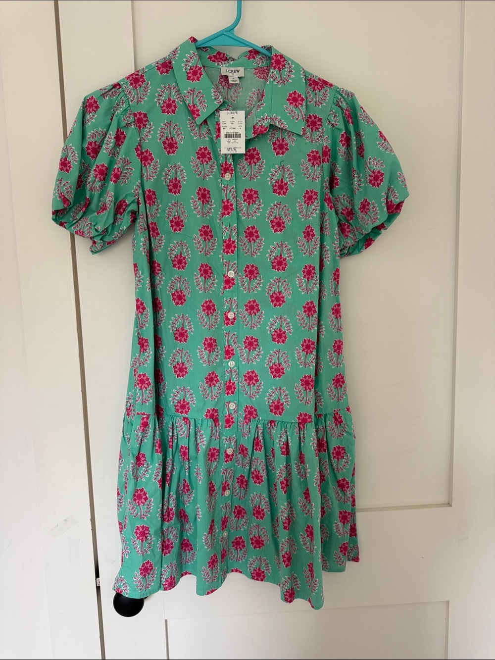 J Crew Factory - Mint Green and pink  Floral Button-Front Dress